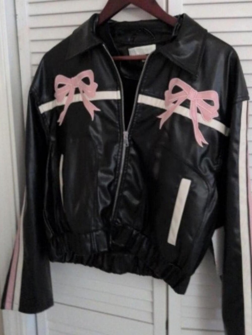 project Rebel Black Vegan Leather Jacket with Pink Bow Accents